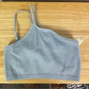 Aerie One Shoulder Ribbed Crop Top Light Blue Size Large